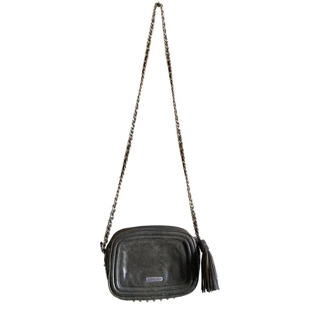 Rebecca Minkoff Leather Studded Crossbody Olive‎ Green Gold Chain + Tassel